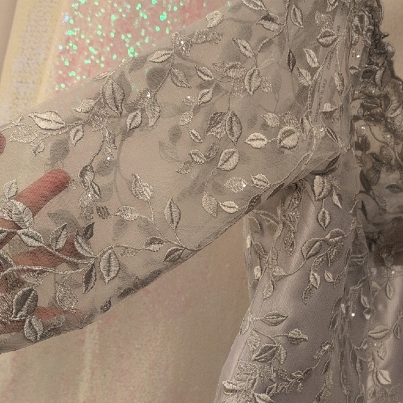 Elegant Silver Lace Long Sleeve Dress - Picture 11 of 11